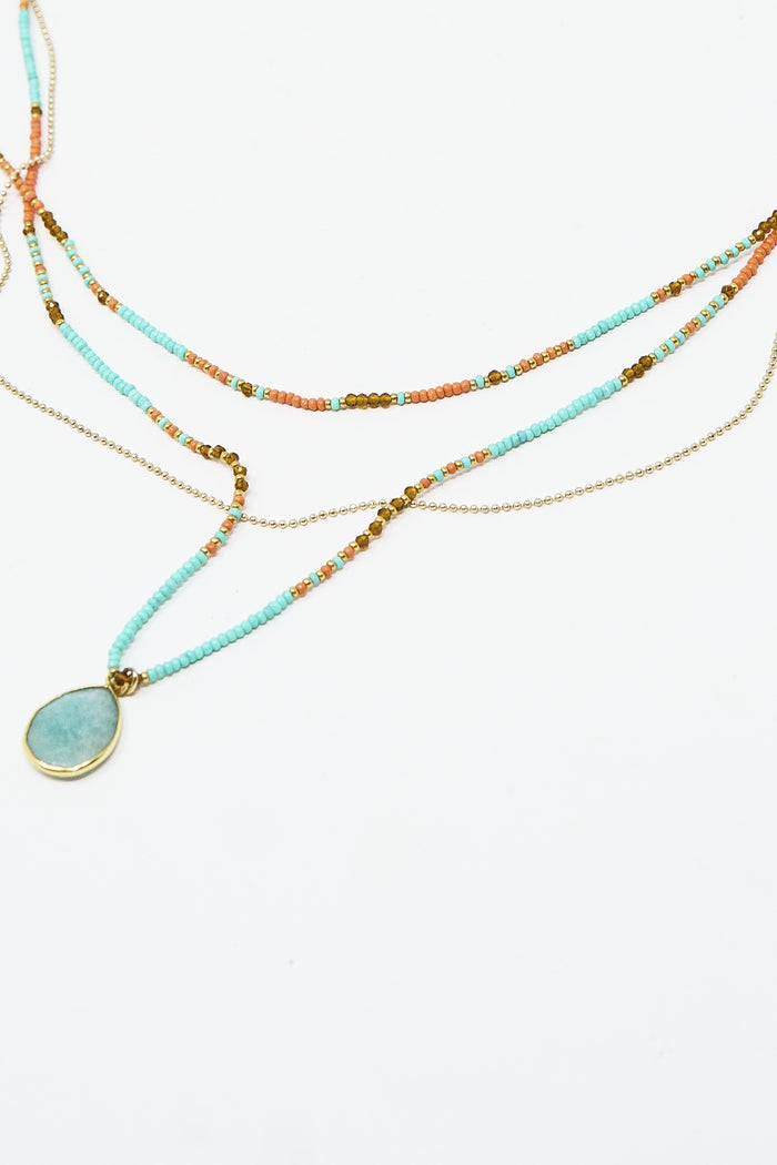 3 in 1 necklace with orange and blue beads
