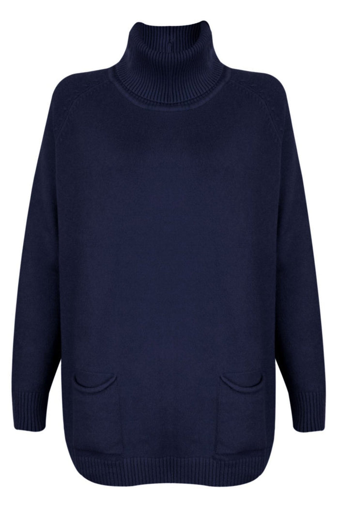 Amazing Woman Anna 115 Dark Navy Roll Neck Jumper With Pockets - Dotique - Amazing Woman