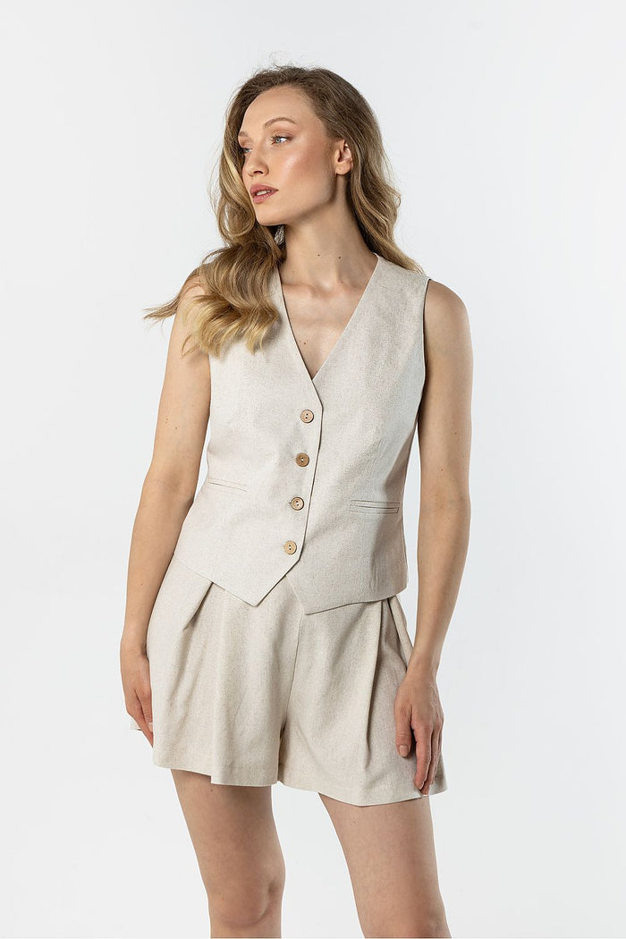 Awama Stylish Gilet Vest for Trendy Women beige 2 - Vests