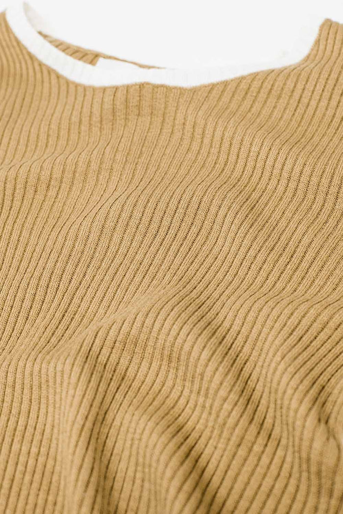 Casual camel Rib Swearer With white Trim detail