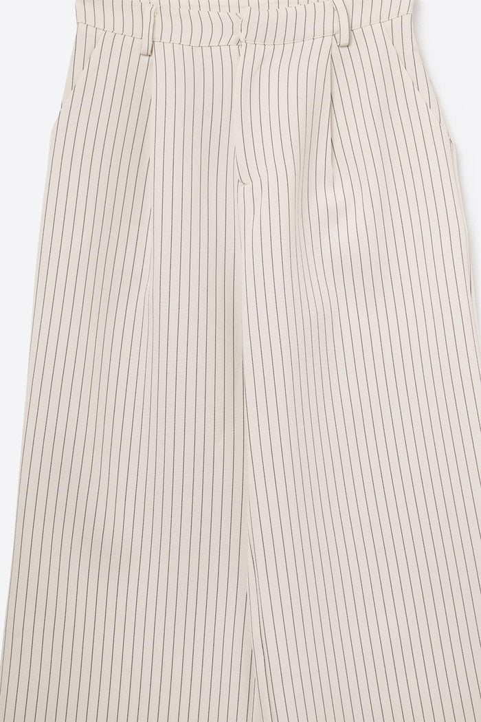 Chic Pinstripe Cream Wide-Leg Pants with Lined Fit - trousers