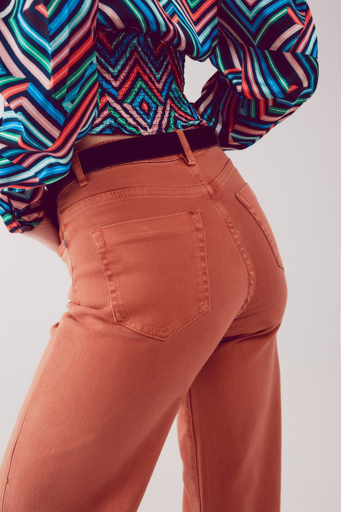 Cotton blend wide leg jeans in orange - Coloured Jeans
