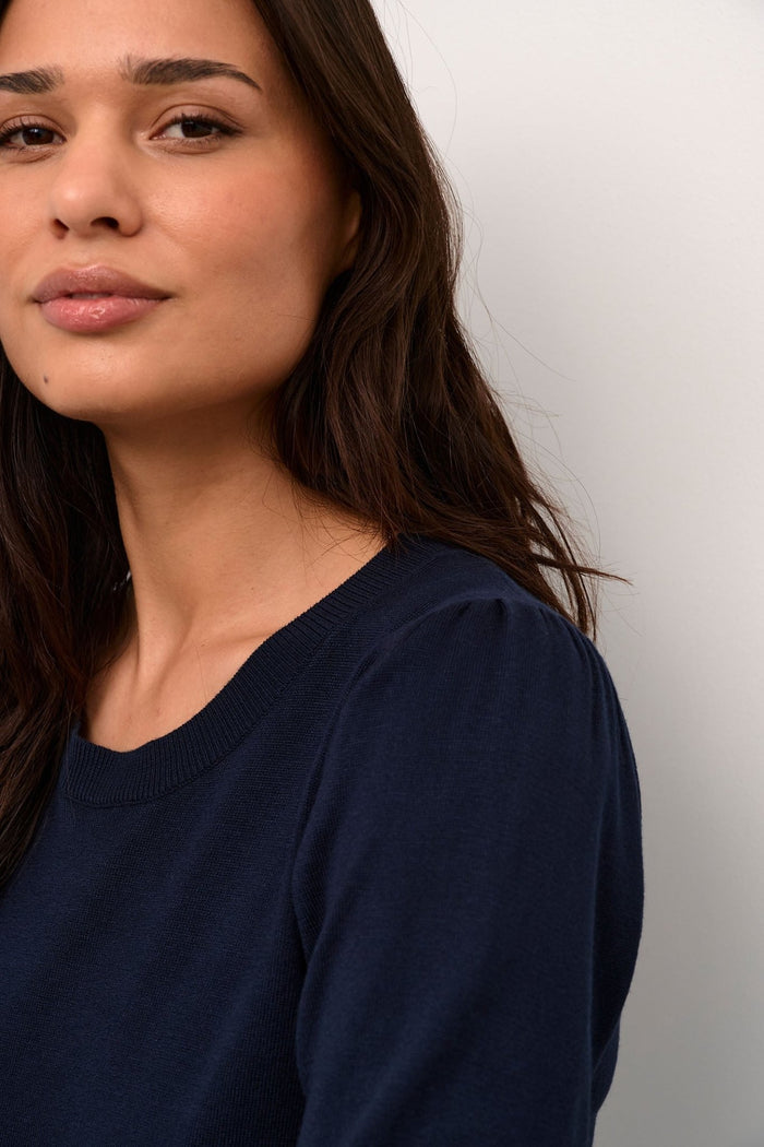 Culture 50110474 CUannemarie Salute Navy Short Sleeve Round Neck Jumper - Dotique Chesterfield
