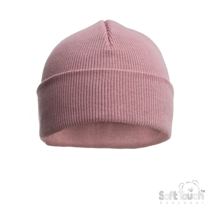 DUSTY PINK INFANTS COTTON BEANIE HAT (NB-12) (PK6) H704-C-DP