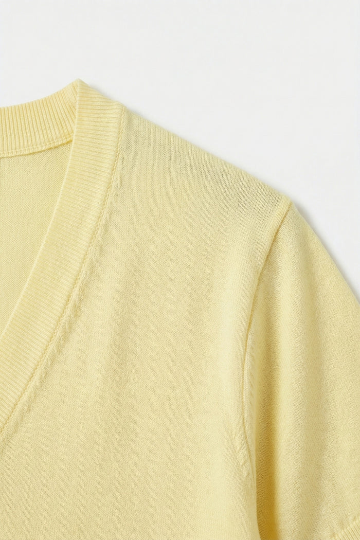 Fine Lightweight Knit Sweater with Wide V-Neck in Yellow