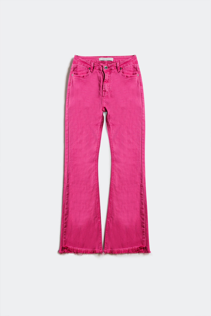 Flare jeans with raw hem edge in fuchsia - Coloured Jeans