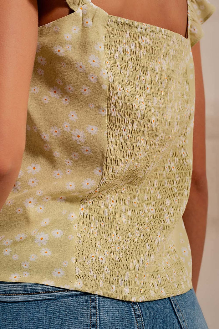 Frill strap cami top in green ditsy floral print