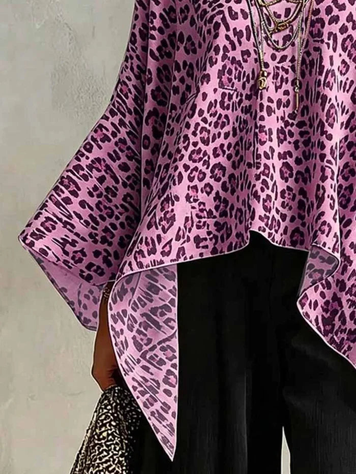 Full Size Leopard Print Asymmetrical Hem Top Plus Size - Tops