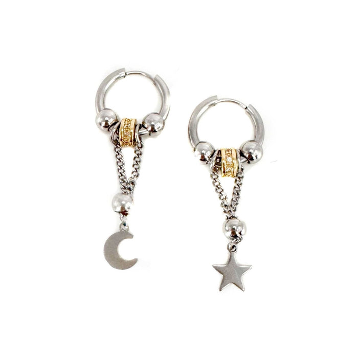 Hecate Crescent Moon and Star Mismatch Dangle Earrings - Earrings