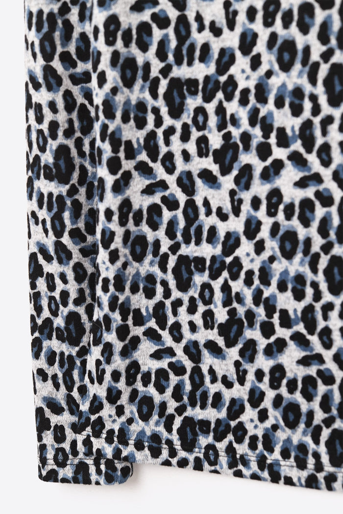 Long Sleeve Turtleneck Top in Grey Leopard Print