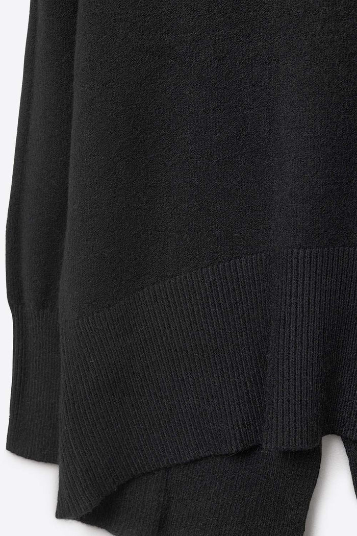 Loose black sweater with open back detail
