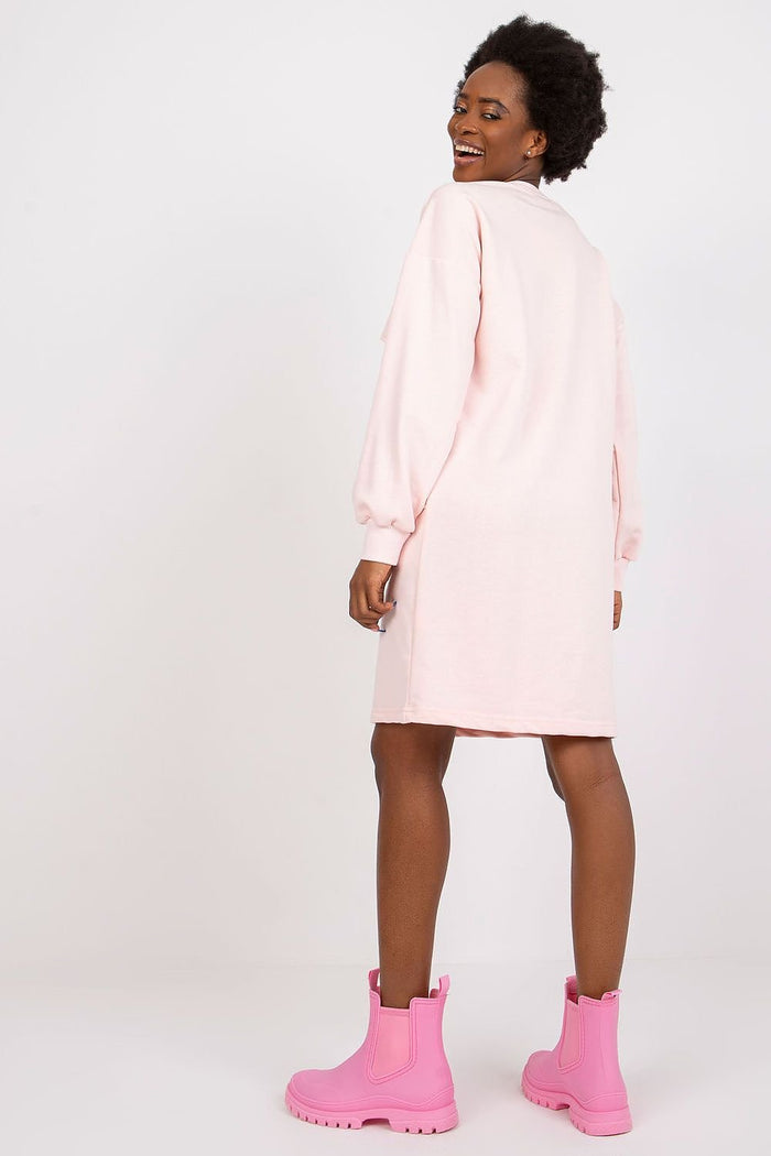 Loose Fit Casual Dress with Pockets - Pink - Dresses
