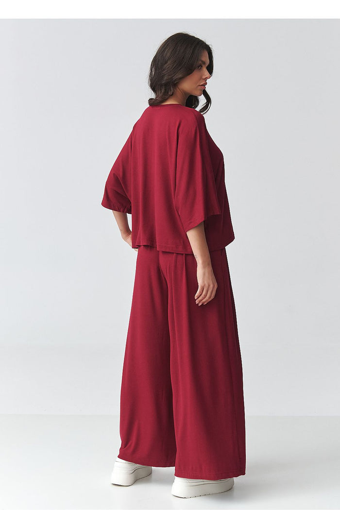 Makadamia Loose-Fitting Blouse and Wide-Leg Pants Set - Outfit Sets
