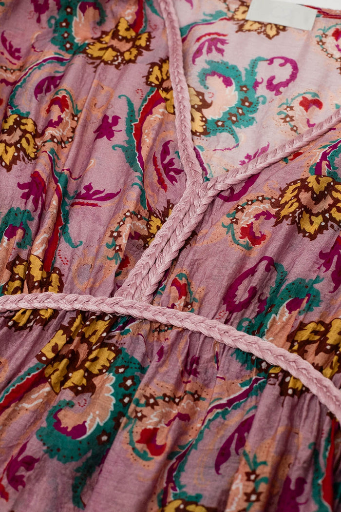 Maxi Dress In Pink With Braided Seams And Flower Print - dress