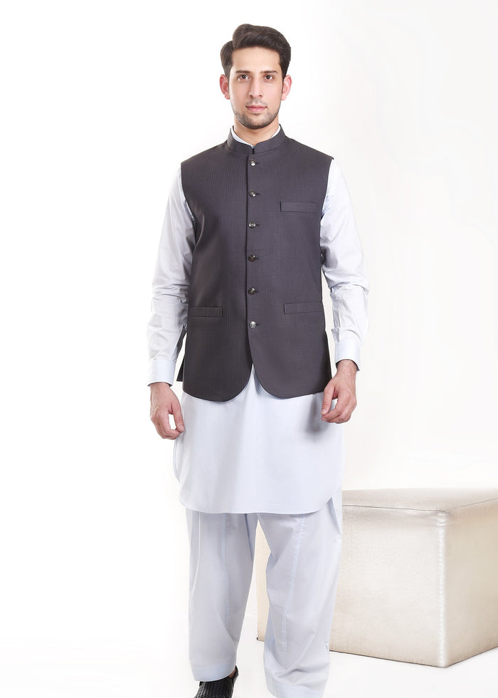 Men's dark gray waistcoat, sleeveless with button front and chest pocket