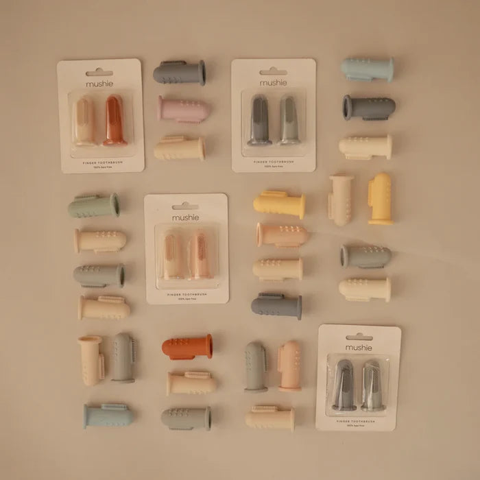 Mushie - Finger Toothbrush Blush/Shifting Sand - Mabel & Fox
