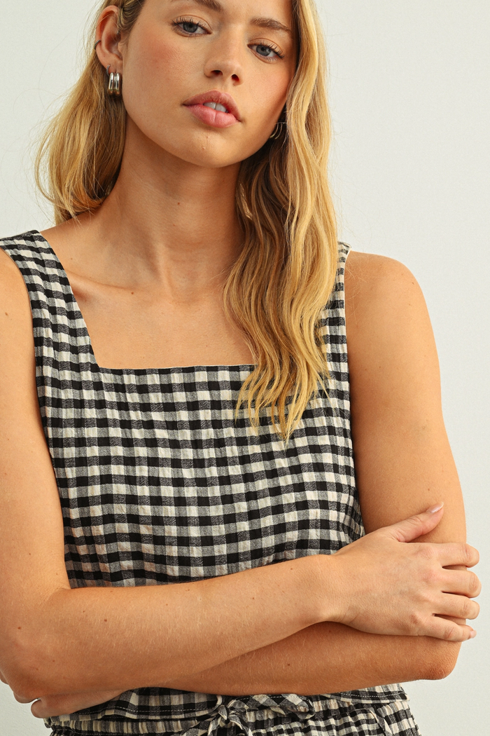One Way or Another Black and Cream Gingham Sleeveless Top