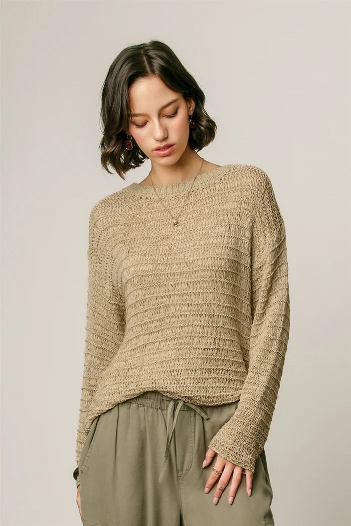 Open-Knit Crew Neck Sweater