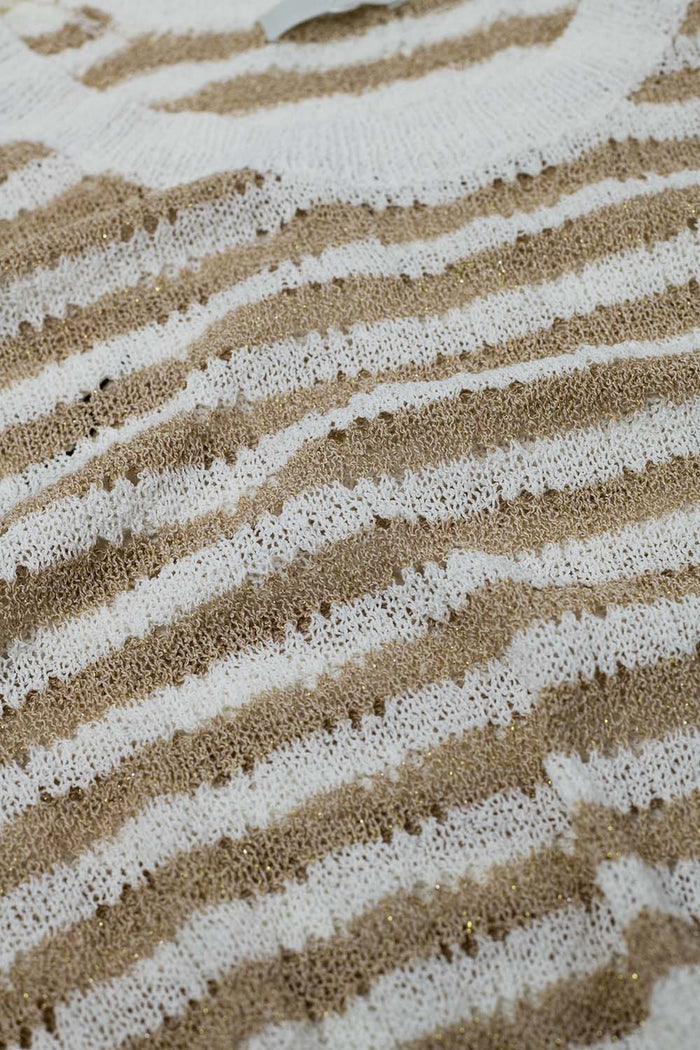Open Knit Cropped Striped Sleeveless sweater in Brown and White