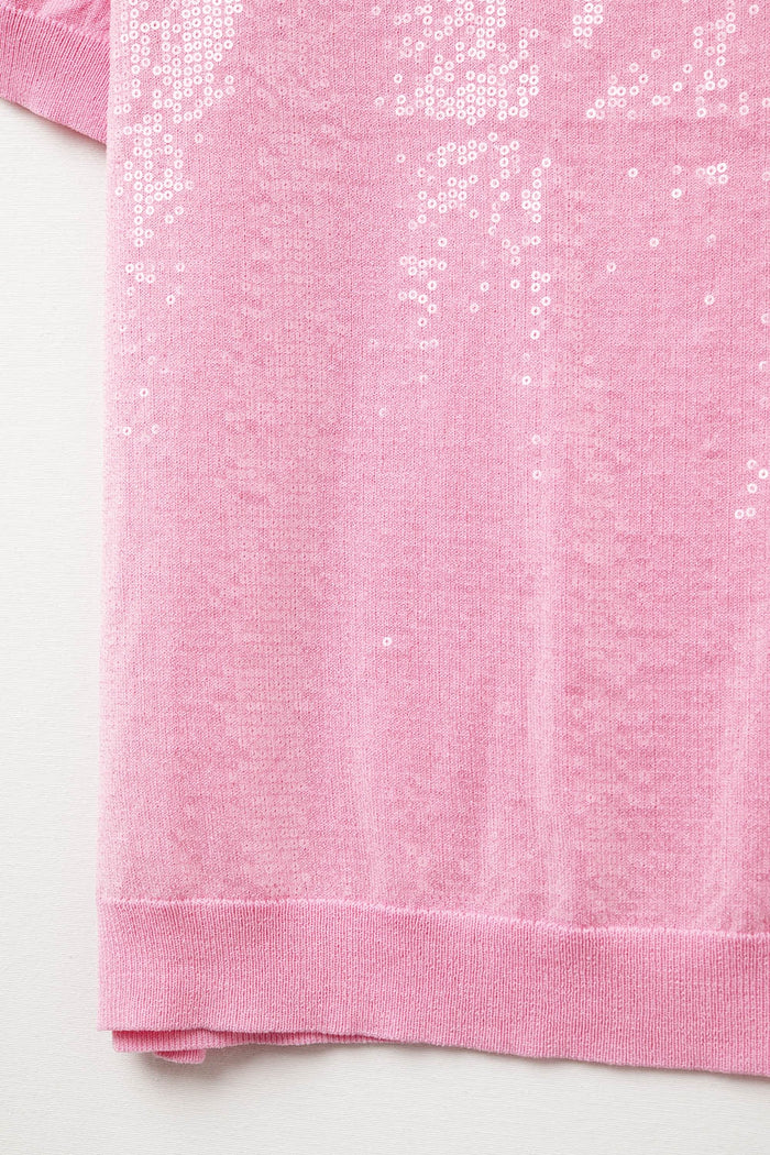 Pink Sequin Sweater with Crew Neck