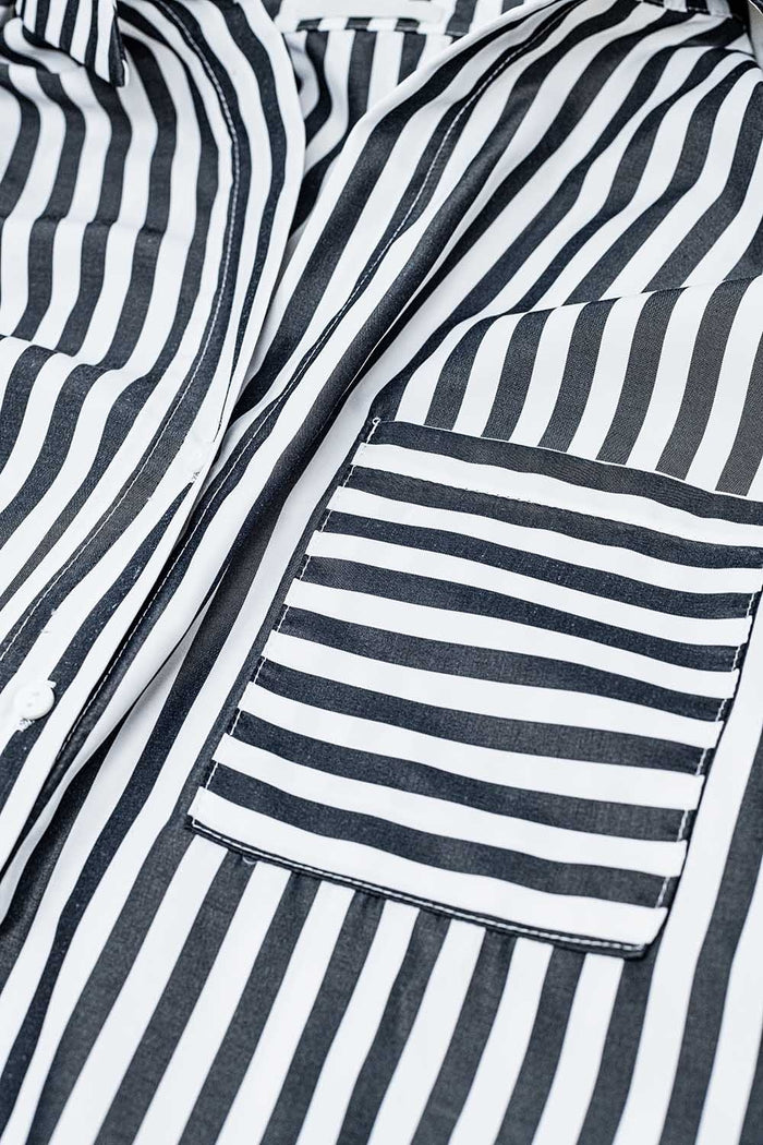 Poplin shirt with vertical stripes in black and chest pocket - Shirts