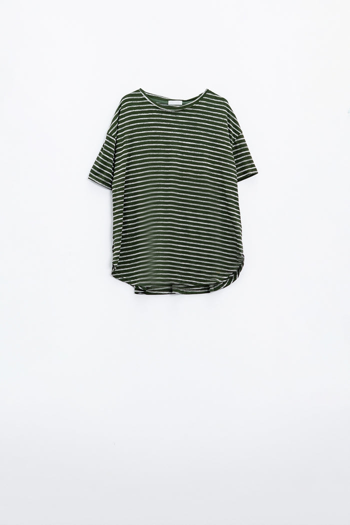 Relaxed Striped T-shirt With Crew Neckline In Khaki - top