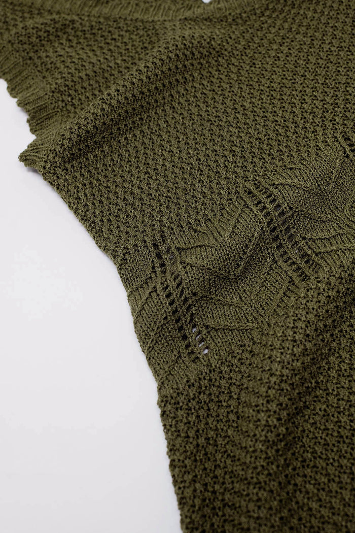Sleeveless khaki knit midi dress with round neck - dress