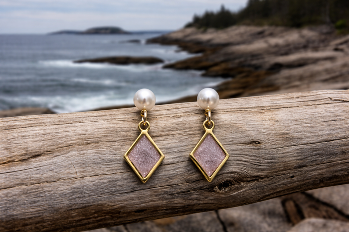 Small Pink Triangle Earrings