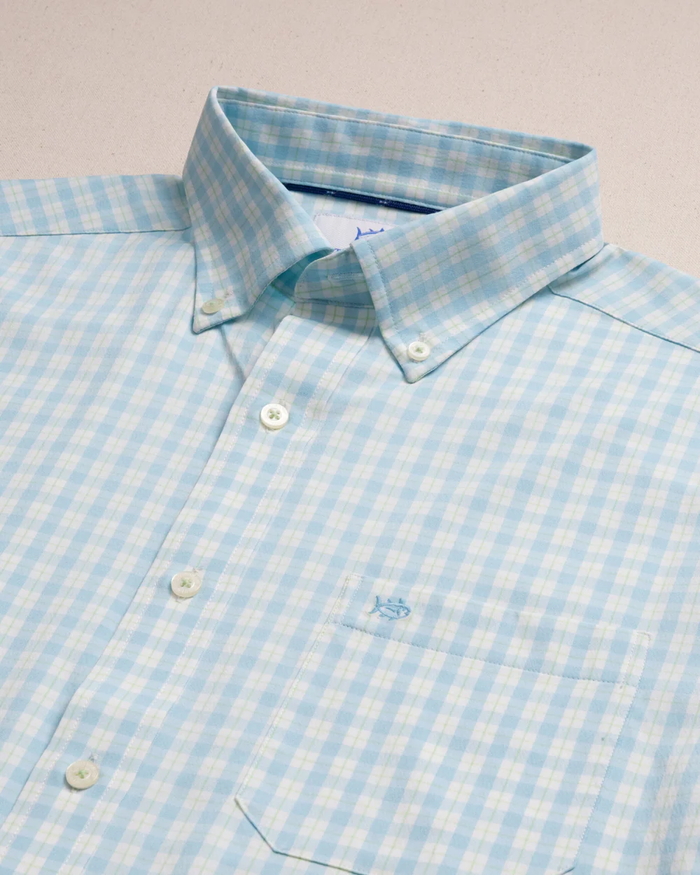 Southern Tide Precheck Plaid Coastal Breeze Sport Shirt - Tropical Breeze Blue