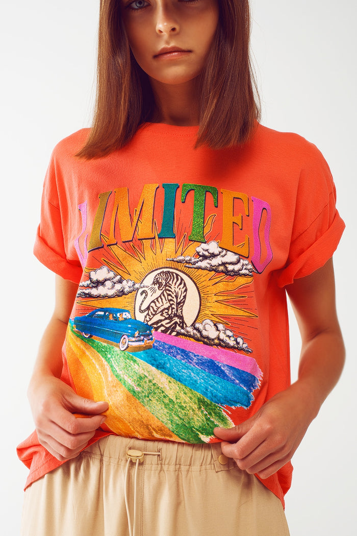 T-Shirt with Limited Graphic Print in Orange - top