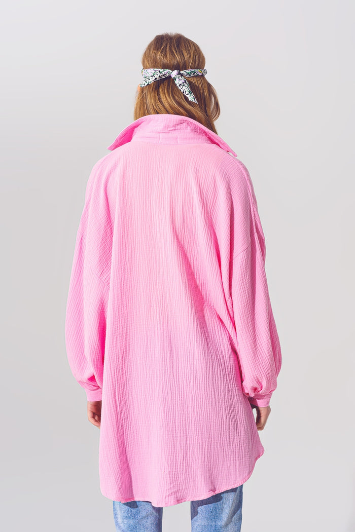 Textured Loose Fit Shirt in Pink - Shirts