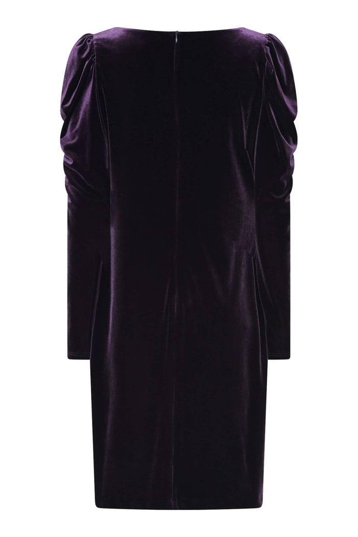 Tia 78722 Purple Velvet Puff Shoulder Cocktail Party Dress - Dotique Chesterfield