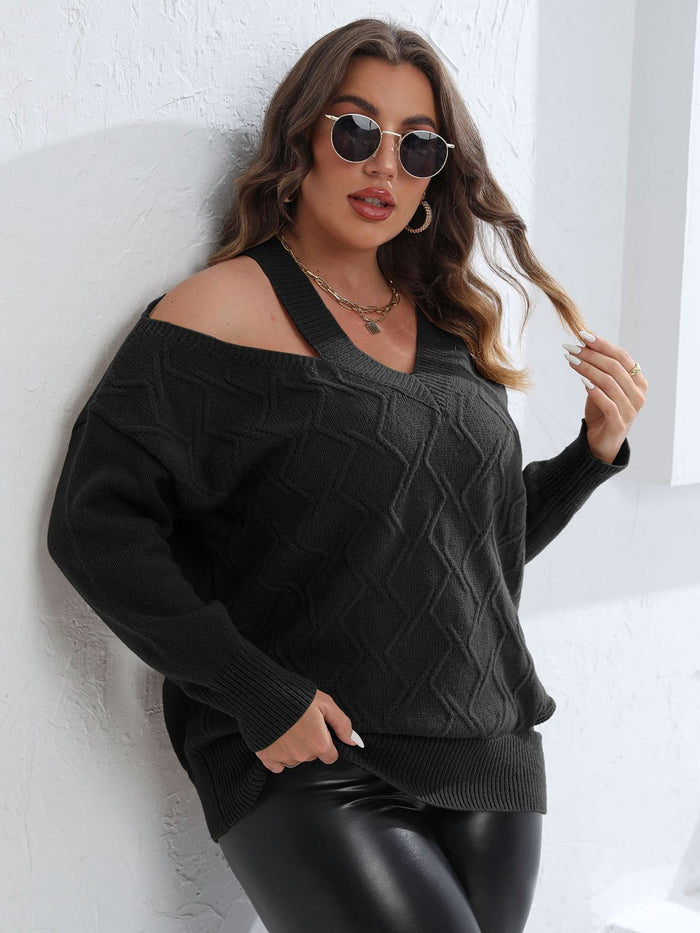 Trendsi Plus Size Cutout V-Neck Sweater in Mustard - Sweaters