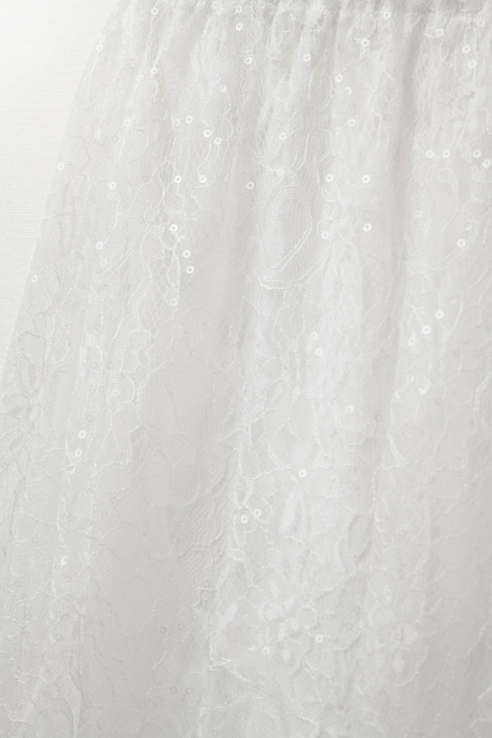 White maxi lace skirt with sequin detail