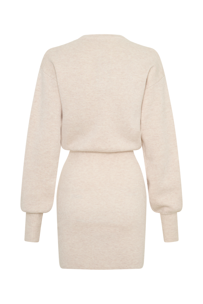 Xaden Wool Mix Knit Mini Dress - Oat Marle