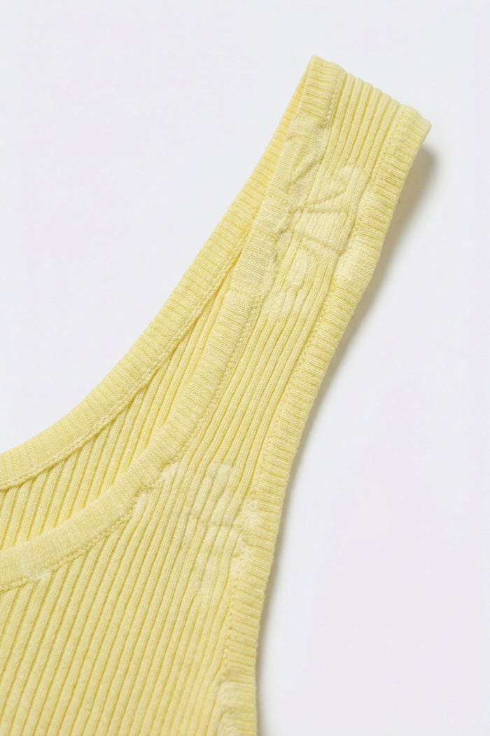 Yellow Ribbed Knit Scoop Neck Tank Top