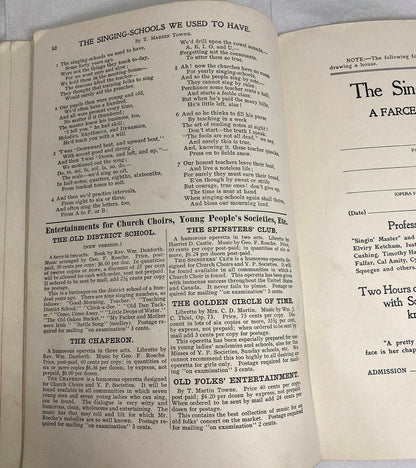 1908 Antique Book, The Singing School, A Farce in Two Acts at Duckwells