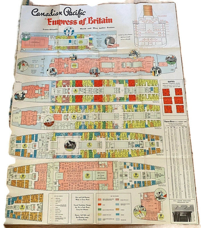 1938 Cruise Ship Brochure, The Empress of Britain Canadian Pacific at Duckwells