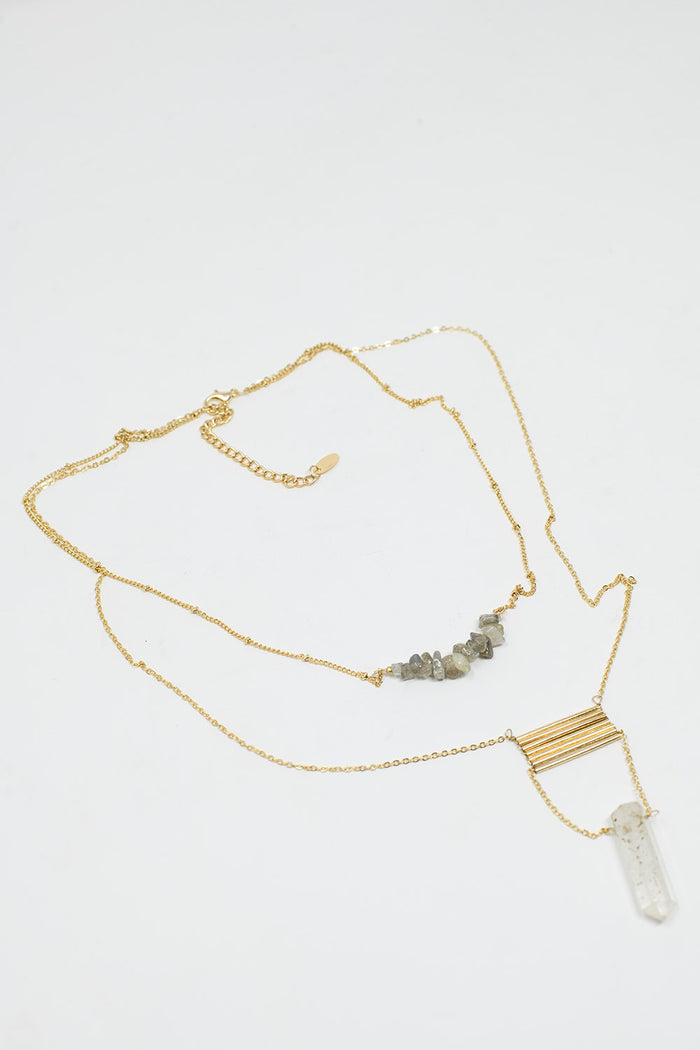 2 in 1 Necklace with Grey and White Crystals