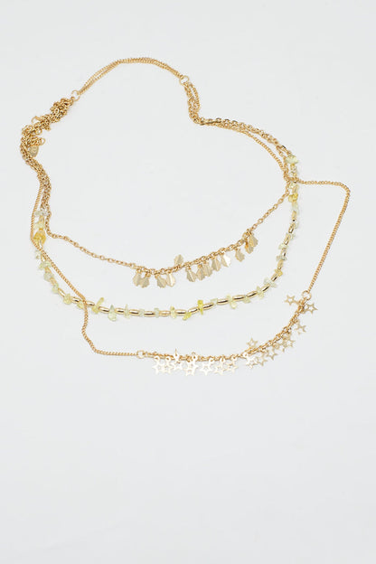 3 in 1 Long Necklace in Gold With a Variety of Beads and stars