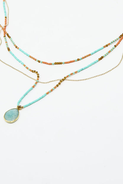 3 in 1 necklace with orange and blue beads