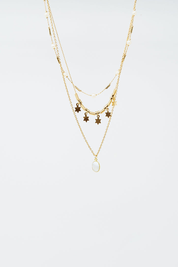 3 in 1 necklace with star and pearl detail