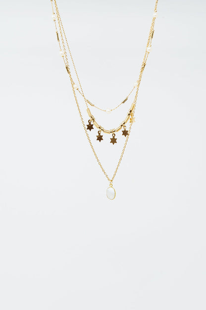 3 in 1 necklace with star and pearl detail
