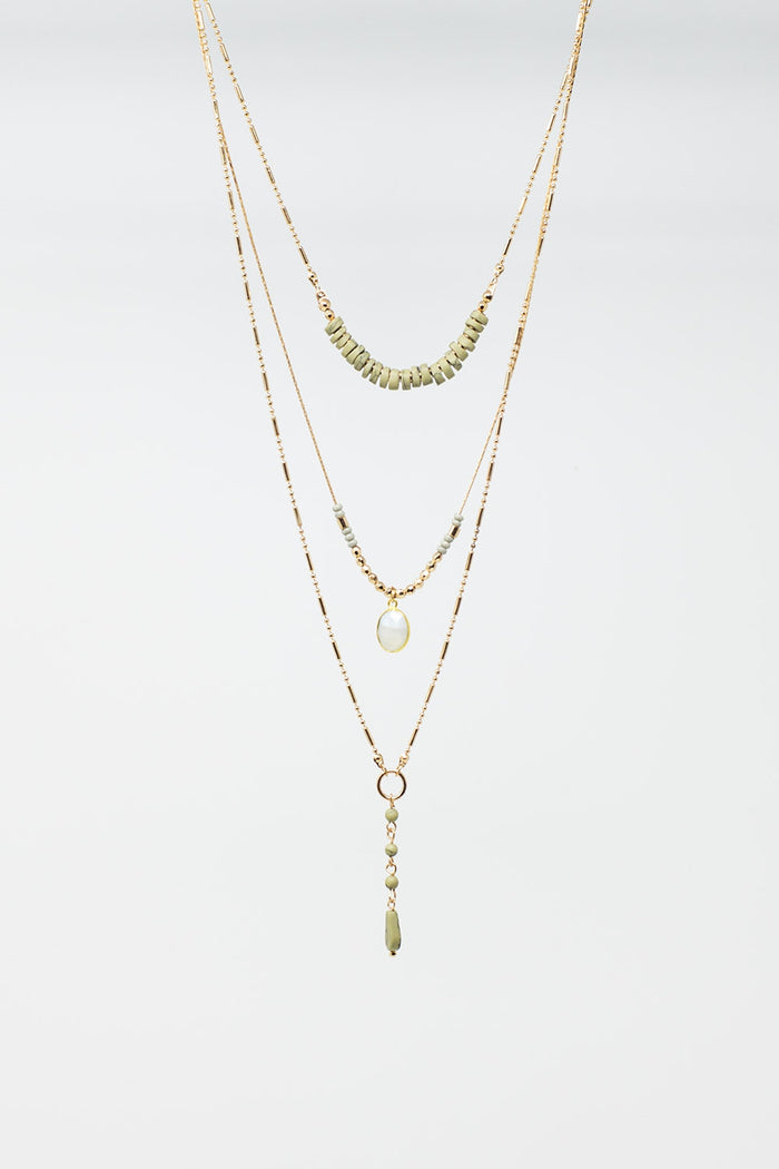3 in 1 Necklace With white and Green Beads