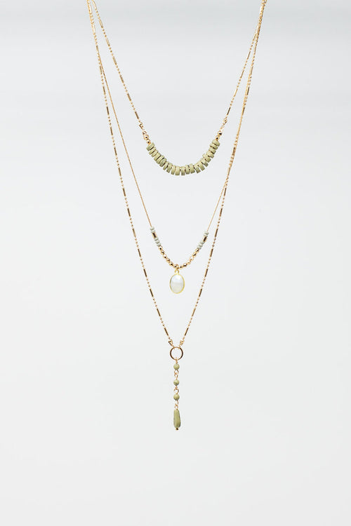3 in 1 Necklace With white and Green Beads