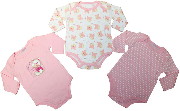 3 Pack Girls L/S Bodyvest - Teddy - 0-12 Months (45JTC1291LG) - Kidswholesale.co.uk