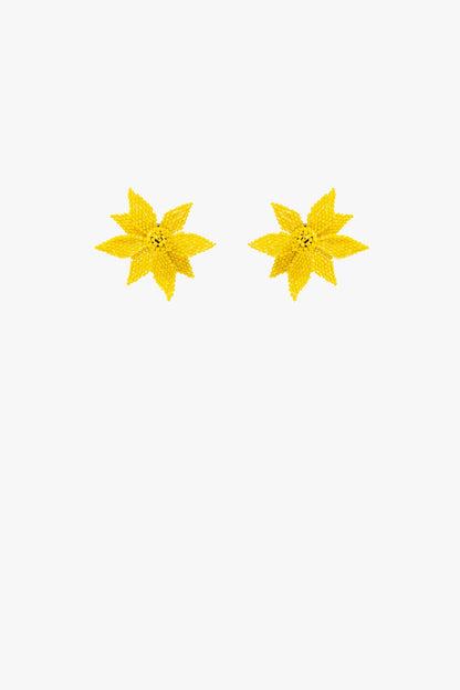3D Flower Embroidered Earrings In Yellow