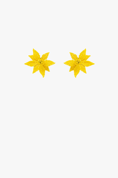 3D Flower Embroidered Earrings In Yellow
