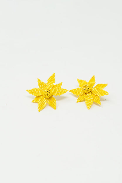 3D Flower Embroidered Earrings In Yellow