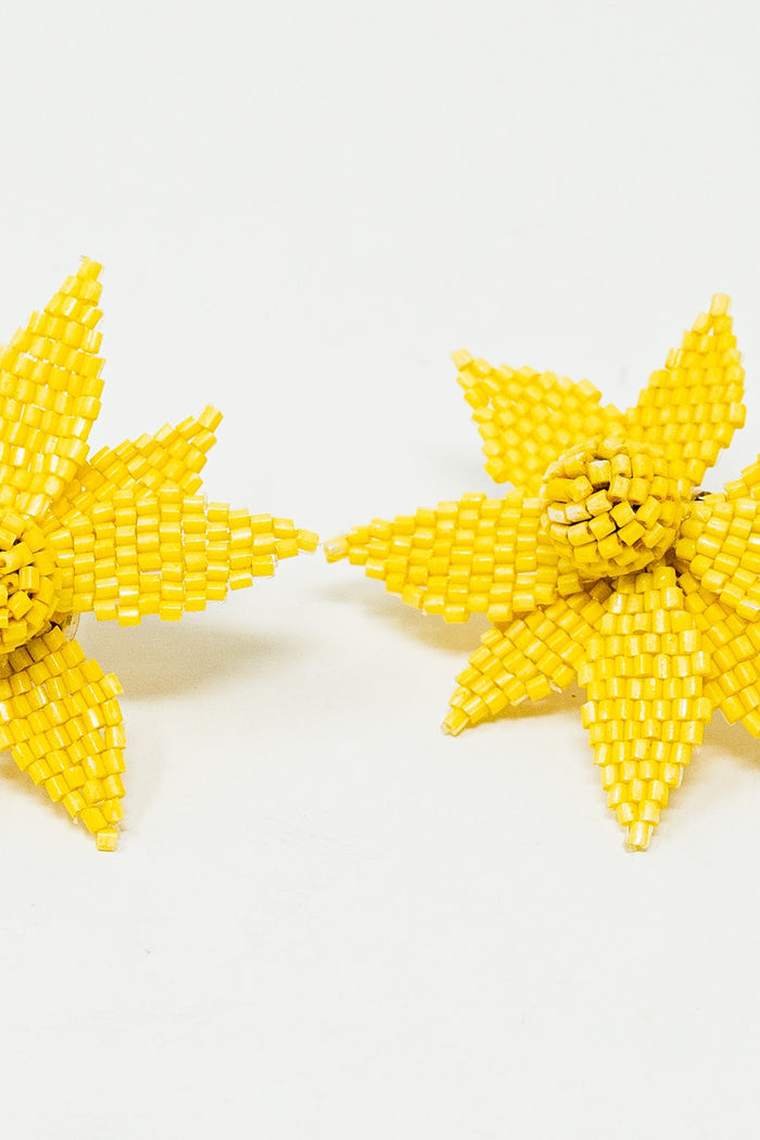 3D Flower Embroidered Earrings In Yellow
